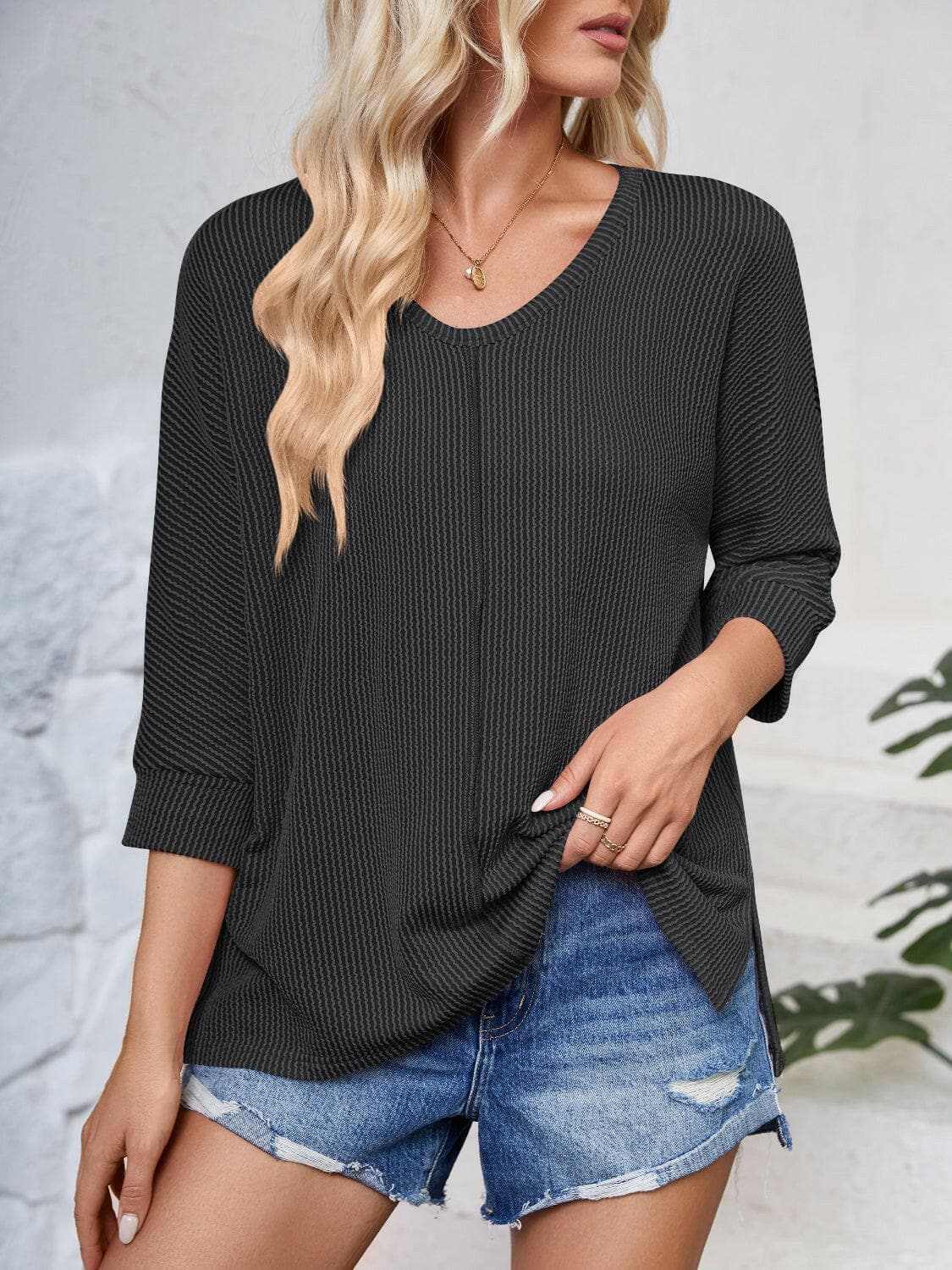 Textured 3/4 sleeve blouse - Love Salve